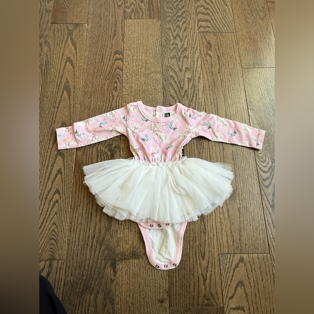 Rock Your Baby Pink Floral Dress with Cream Tulle Skirt 6-9 months EUC